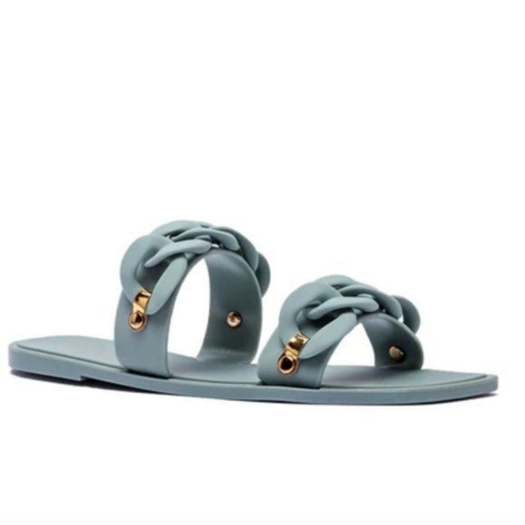 !! NEW !! Jelly Slide Sandals with Chain Detail in Matte Sage Green - Picture 5 of 11